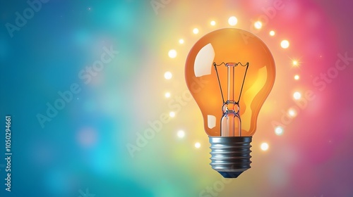 Glowing abstract light bulb surrounded by a vibrant cosmic nebula background with bright swirling bokeh lights representing a breakthrough moment of creativity innovation and