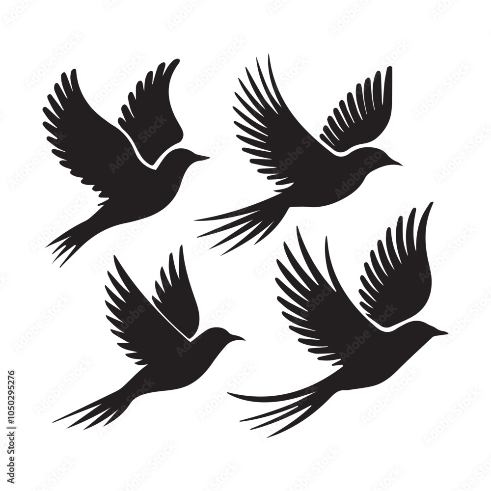 Fototapeta premium Flying Bird silhouette in Vector illustration. isolated bird flying. tattoo design.