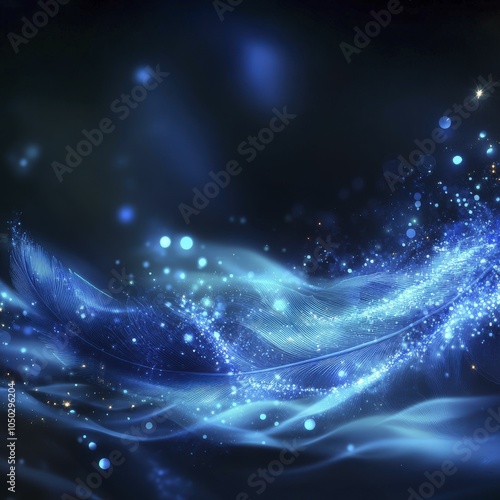 Abstract Blue Feather with Sparkling Light Effects