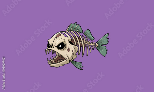 Skeleton fish with sharp teeth and a fierce expression.