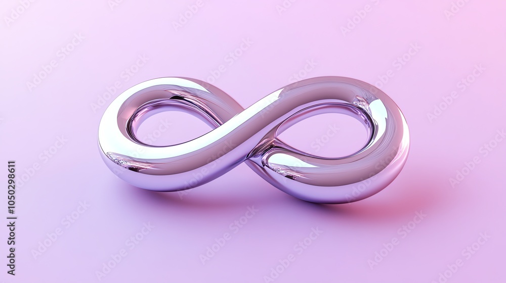 A shiny, metallic infinity symbol on a pink background. A shiny, metallic infinity symbol on a pink background.