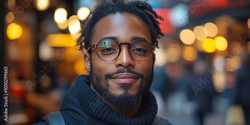 Portrait of an attractive dark-skinned man wearing glasses