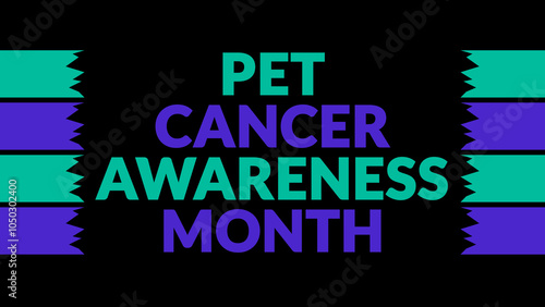 Pet Cancer Awareness Month text with side lines on a black background. Which is observed every year in November to celebrate and wish Pet Cancer Awareness Month.