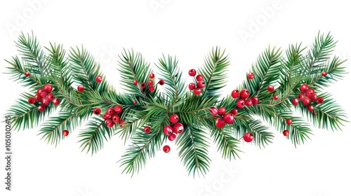 Green palm leaves with red berries isolated on white background.