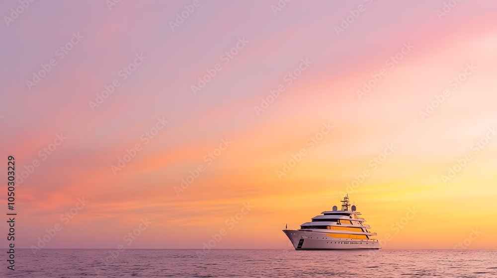Obraz premium Luxury Yacht Experience - Crystal-Clear Coastline Opulent Cabins Mediterranean Sunset and Gourmet Cuisine Await You