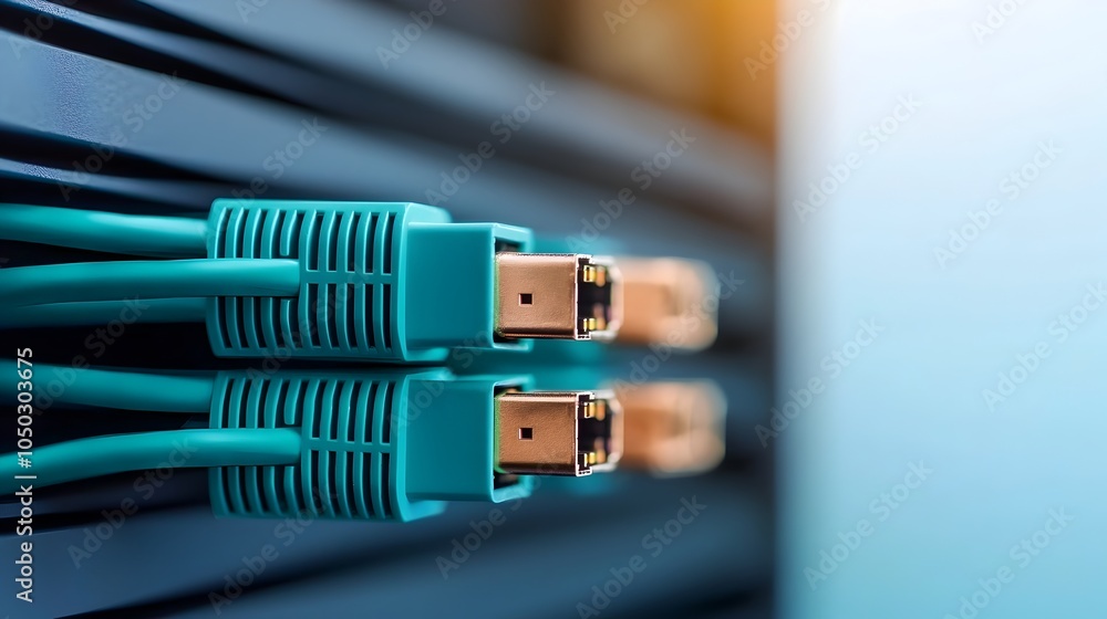 Close up of Ethernet Cable Plugged into a Network Server Showcasing the Connectivity and Sleek Technology Setup for Efficient Data Transmission and Communication Close up of Ethernet Cable Plugged into a Network Server Showcasing the Connectivity and Sleek Technology Setup for Efficient Data Transmission and Communication