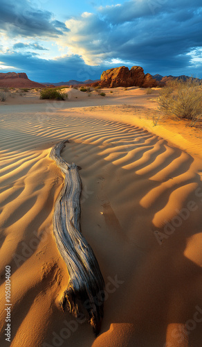 Uma paisagem desértica tranquila com areia lisa photo