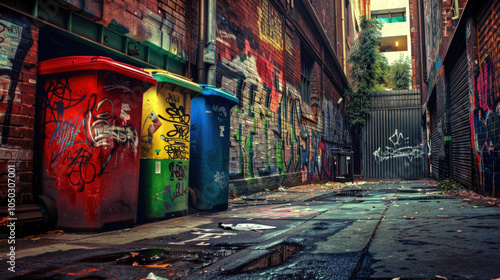 Wallpaper Mural colorful garbage bins in urban alley Torontodigital.ca