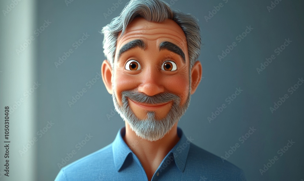 3D Cartoon Character of Smiling Adult Man in Blue Shirt, Friendly Male Portrait, Positive Human Expression Concept, Light Background, Generative AI 3D Cartoon Character of Smiling Adult Man in Blue Shirt, Friendly Male Portrait, Positive Human Expression Concept, Light Background, Generative AI