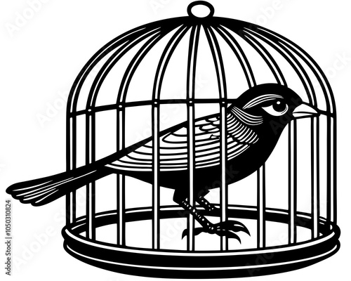 Bird in cage silhouette,Bird in cage vector illustration