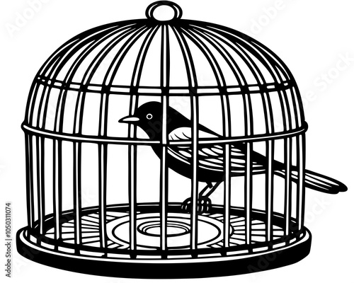 Bird in cage silhouette,Bird in cage vector illustration