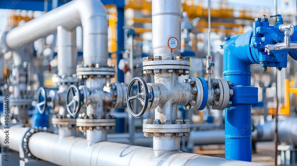 A detailed close-up of pipelines at a gas refinery, showing the organized network essential for controlled and efficient fuel transport. A detailed close-up of pipelines at a gas refinery, showing the organized network essential for controlled and efficient fuel transport.