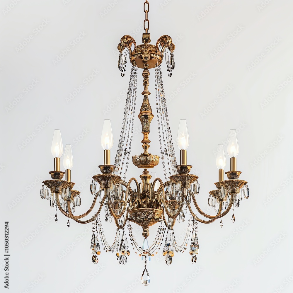 Ornate crystal chandelier with six lights.
