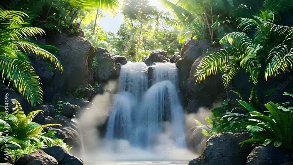 Waterfall cascading over rocks in a lush green forest Waterfall cascading over rocks in a lush green forest