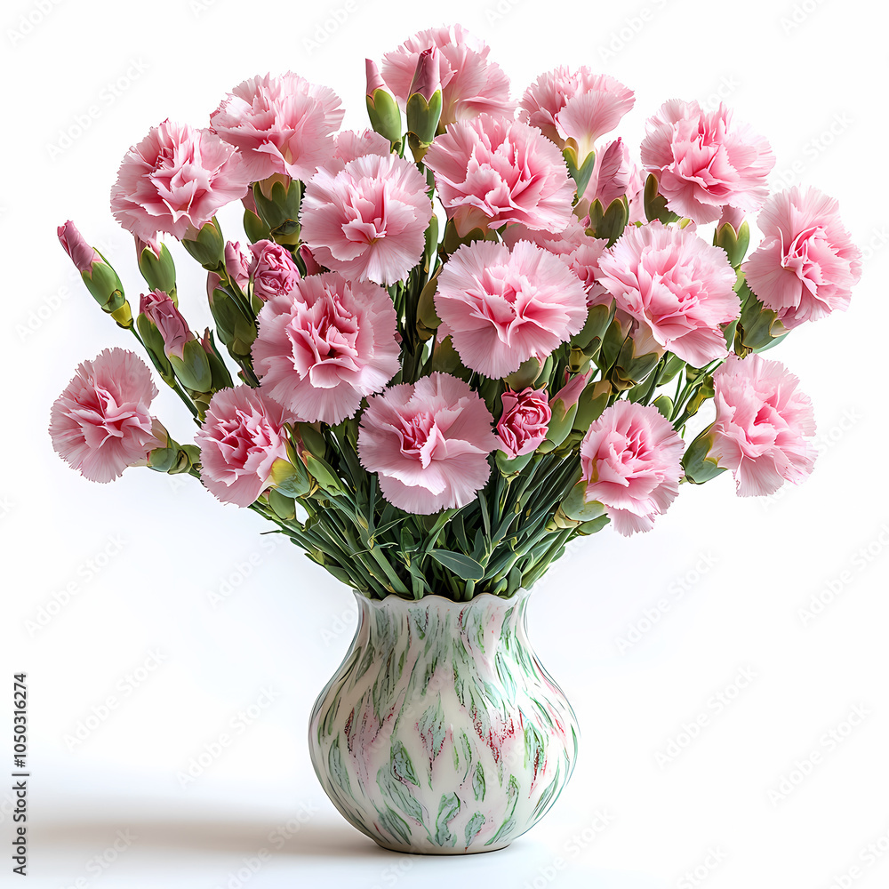 Obraz premium A vibrant bouquet of carnations in shades of pink, red, and white, with ruffled, textured petals and sturdy green stems