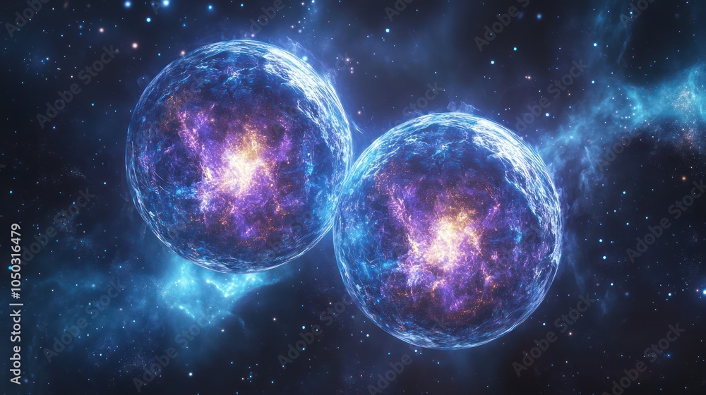 Fototapeta premium Two quantum particles moving in perfect synchronization