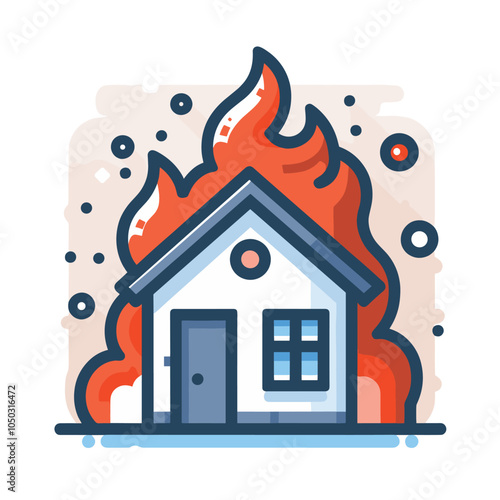 Illustration of a house on fire with flames and smoke icon design