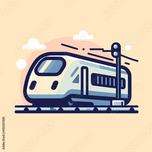 Modern highspeed train vector illustration with sunrise