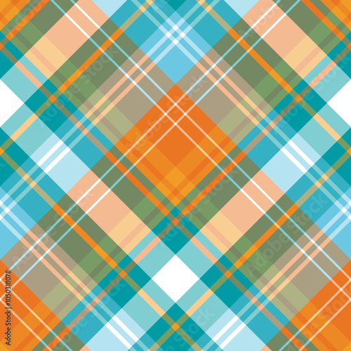 Wallpaper Mural Seamless pattern in magical water blue and orange colors for plaid, fabric, textile, clothes, tablecloth and other things. Vector image. 2 Torontodigital.ca