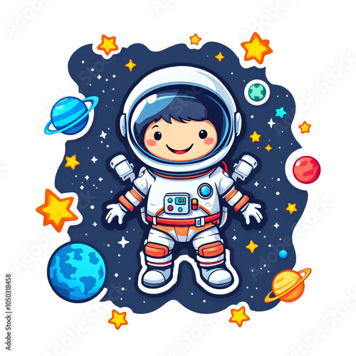 smiling sticker cartoon astronaut