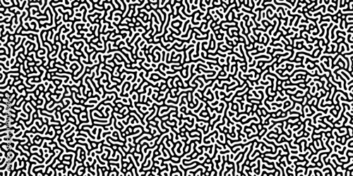 Turing reaction diffusion monochrome seamless pattern with chaotic motion .Linear design with biological shapes. Organic lines in memphis. abstract turing organic wallpaper background .	
