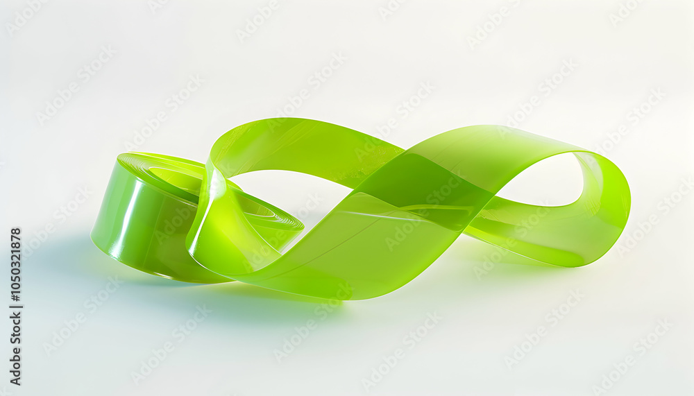 A green ribbon twisted into an infinity symbol against a white background. A green ribbon twisted into an infinity symbol against a white background.