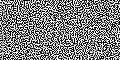 Turing reaction diffusion monochrome seamless pattern with chaotic motion .Linear design with biological shapes. Organic lines in memphis. abstract turing organic wallpaper background .	