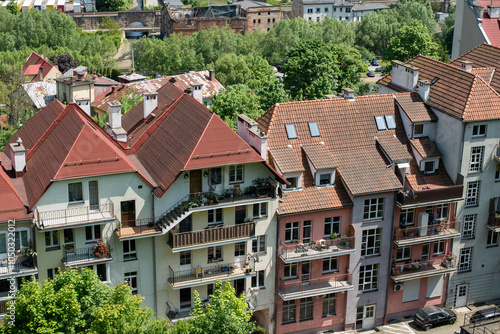 A panoramic view of the city of Klodzko from the fortress, showcasing its charming architecture, winding streets, and the scenic Nysa river below. photo