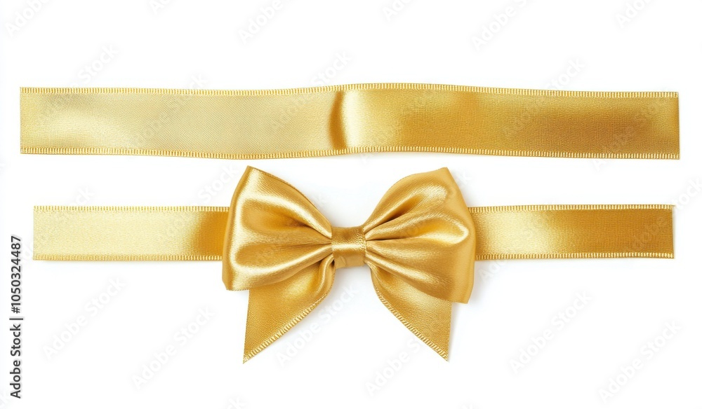 Fototapeta premium Gold Ribbon with Bow Isolated on White Background