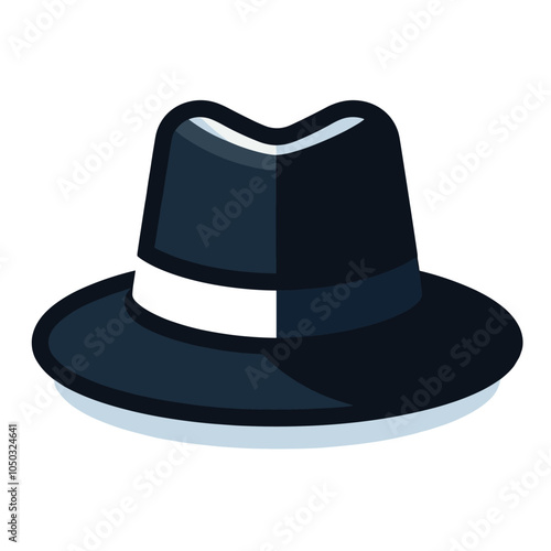 Classic black fedora hat illustration with white band  stylish vintage design