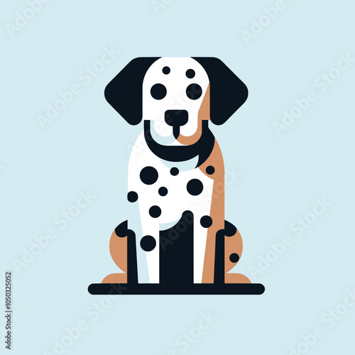 Minimalist dalmatian illustration with geometric shapes and pastel colors