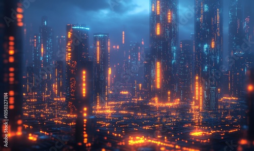 Wallpaper Mural Futuristic Cityscape at Night with Glowing Digital Data Lights, Urban Technology, High-Tech Metropolis Skyline, Illuminated Circuit Board Streets, Data Flow Visualization, Sci-Fi Urban, Generative AI Torontodigital.ca