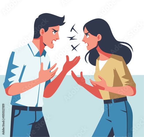 couple arguing fiercely in intense conflict illustration