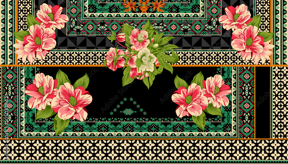 seamless beautiful wallpaper cards border design floral leaf vintage ornament Victorian geometric ethnic print paisley