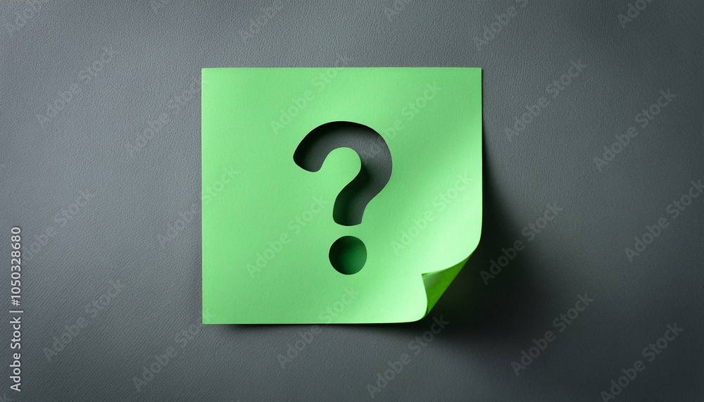 Green paper with a question mark on grey background. 3D Rendering Green paper with a question mark on grey background. 3D Rendering