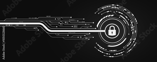 Futuristic background for unlocking UI system. Lock scan with digital HUD circle and circuit board. Data security. Touch screen button for user interface. Vector. EPS 10.