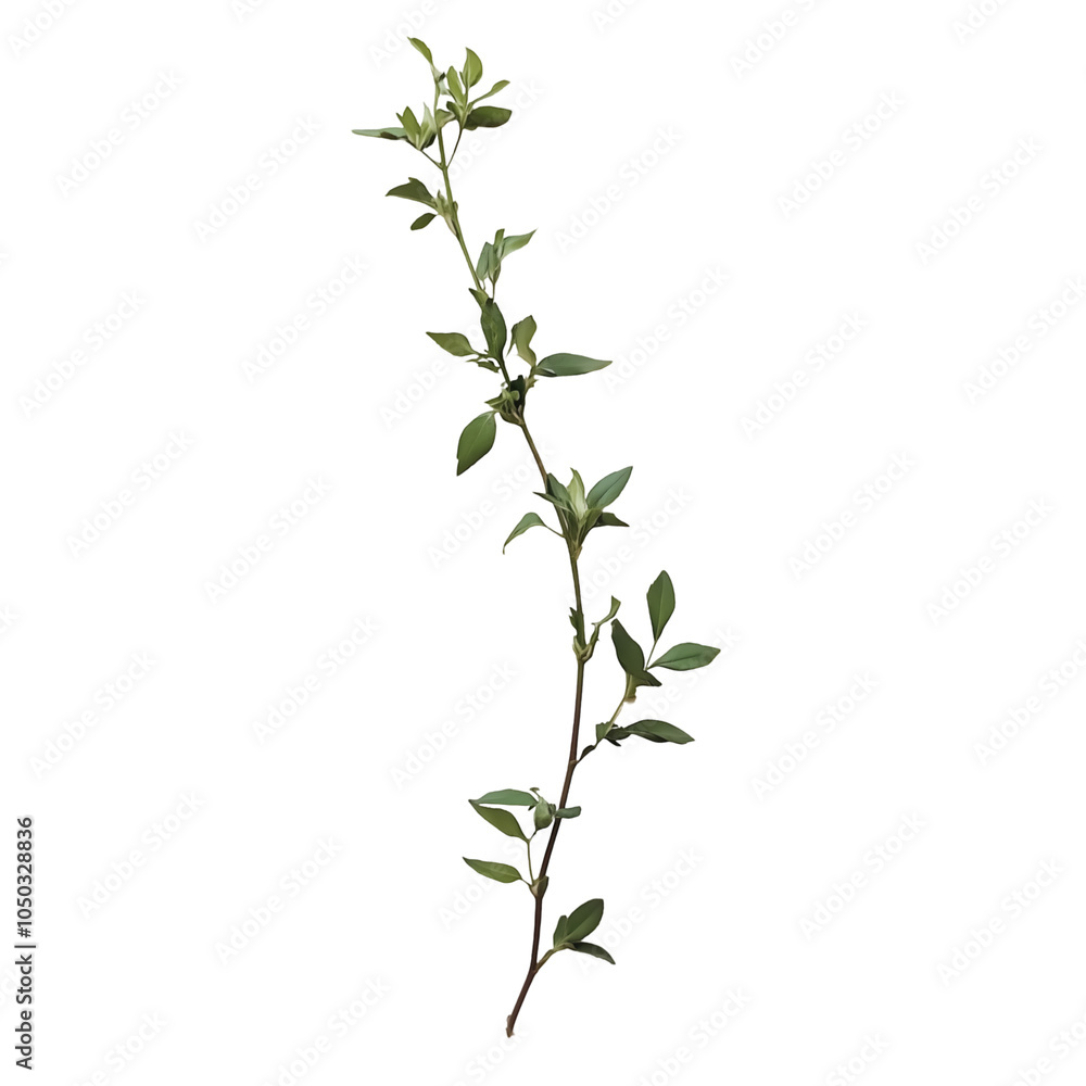 Fototapeta premium Green leaf branch isolated on transparent background, PNG