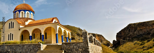 Panoramic picture of a scenic Greek church on Crete island