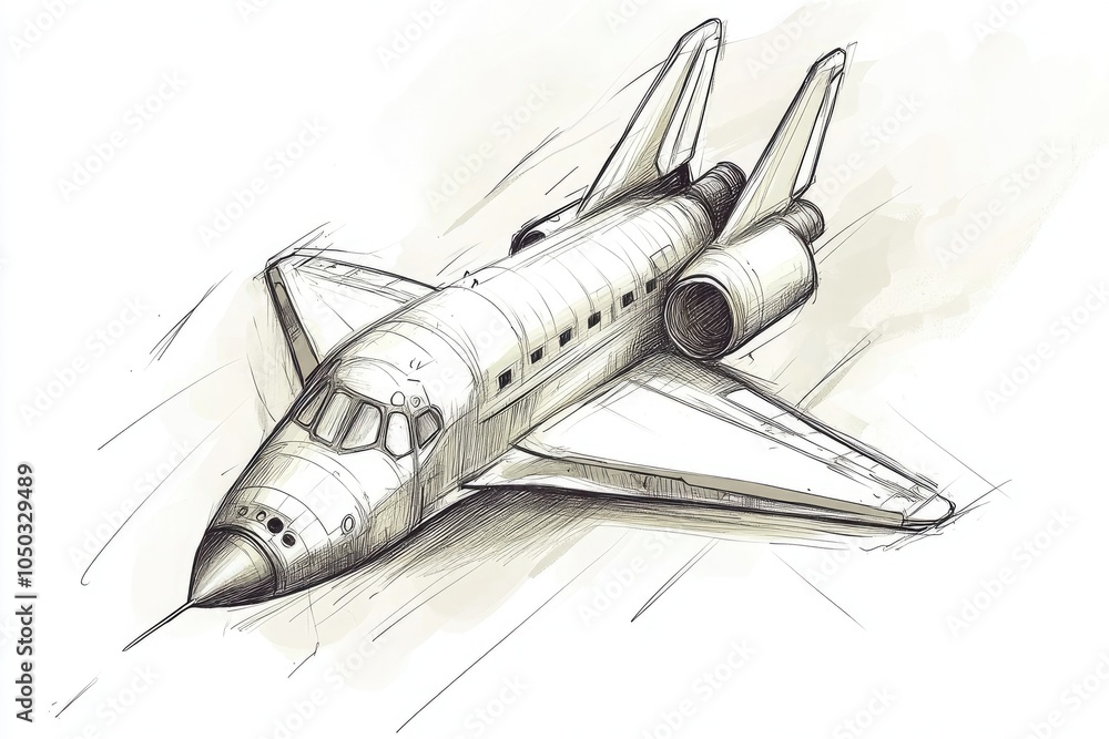 Rocket Sketch: Hand-Drawn Space Shuttle Illustration on White illustration Rocket Sketch: Hand-Drawn Space Shuttle Illustration on White illustration