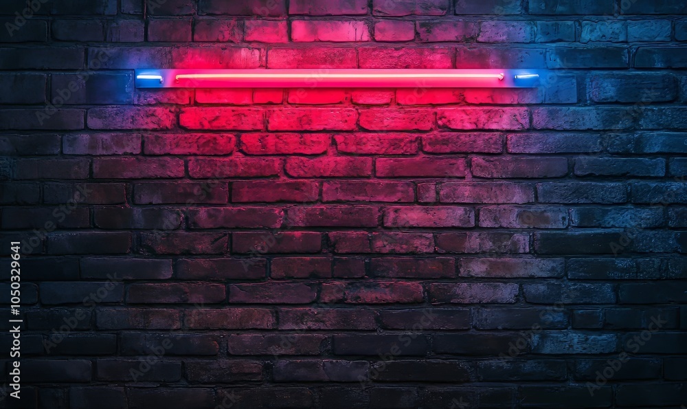 Vibrant Red and Blue Neon Lights on Unplastered Brick Wall Background at Night for Urban Interior Design and Modern Decor, Generative AI Vibrant Red and Blue Neon Lights on Unplastered Brick Wall Background at Night for Urban Interior Design and Modern Decor, Generative AI