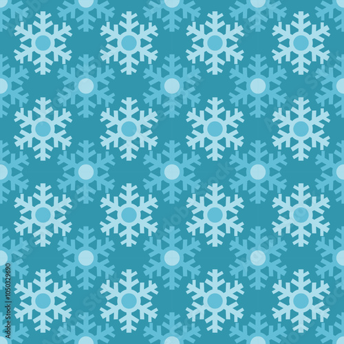 Seamless pattern blue snowflake overlapping on blue background. Vector.