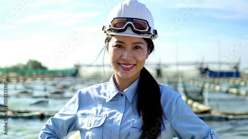 A Chinese woman is an aquaculture engineer. The engineer smiles as she looks at the camera.