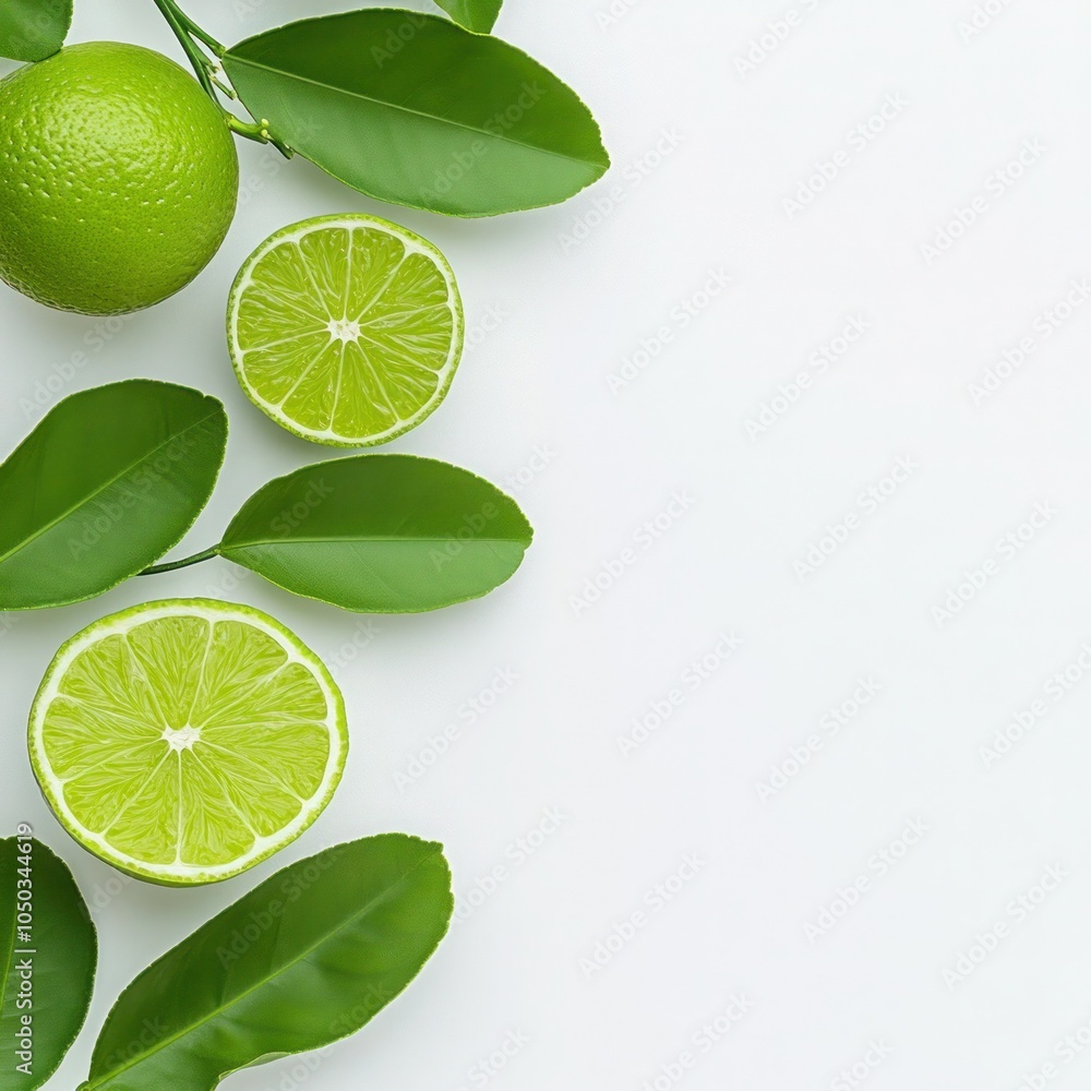Vibrant Citrus Leaves on White Background: A Fresh and Natural Touch Vibrant Citrus Leaves on White Background: A Fresh and Natural Touch