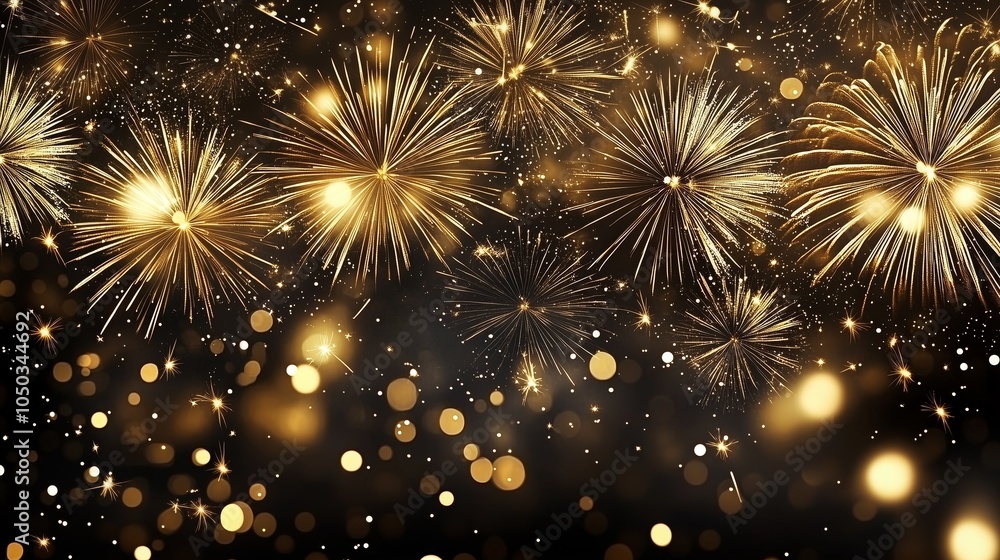 golden fireworks with bokeh lights, for the New Year celebration. golden fireworks with bokeh lights, for the New Year celebration.