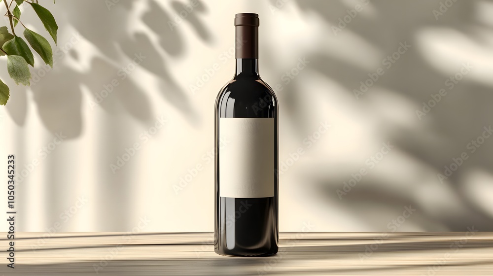 Blank mockup template of a product label on a round wine bottle, with subtle lighting and delicate shadow play. Blank mockup template of a product label on a round wine bottle, with subtle lighting and delicate shadow play.