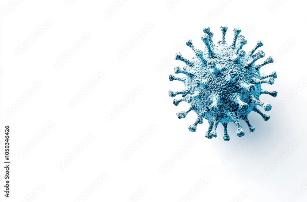 Illustration of SARS virus in blue on white background Illustration of SARS virus in blue on white background
