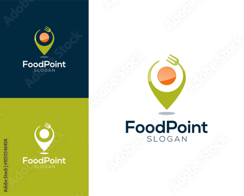 Food point logo. Cultery with pin location  vector logo design.