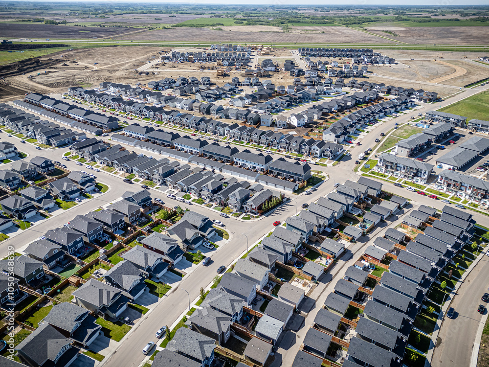 Fototapeta premium Aerial Drone View of Rosewood Neighborhood in Saskatoon, Saskatchewan