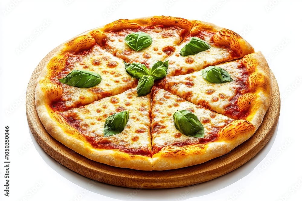 Margherita Pizza with Mozzarella and Basil on Board Margherita Pizza with Mozzarella and Basil on Board