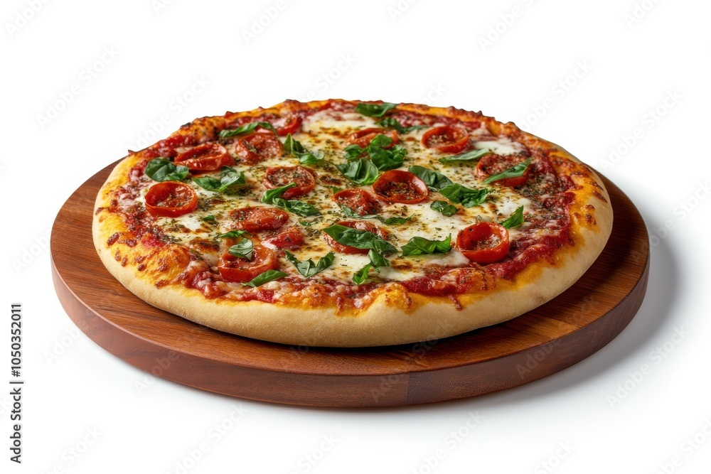Margherita Pizza with Mozzarella and Basil on Board Margherita Pizza with Mozzarella and Basil on Board